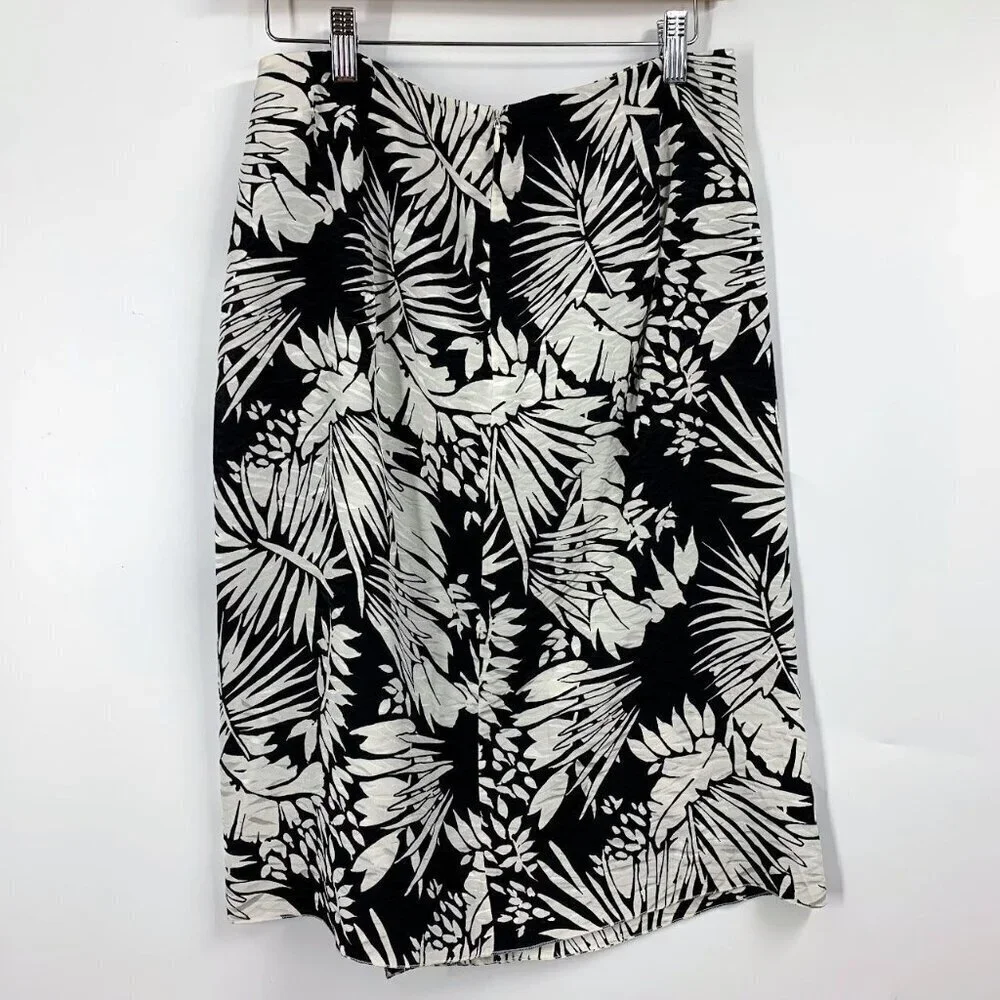 MaxMara Women 100% Silk Floral‎ Tropical Ruffle Pencil Skirt Size 10